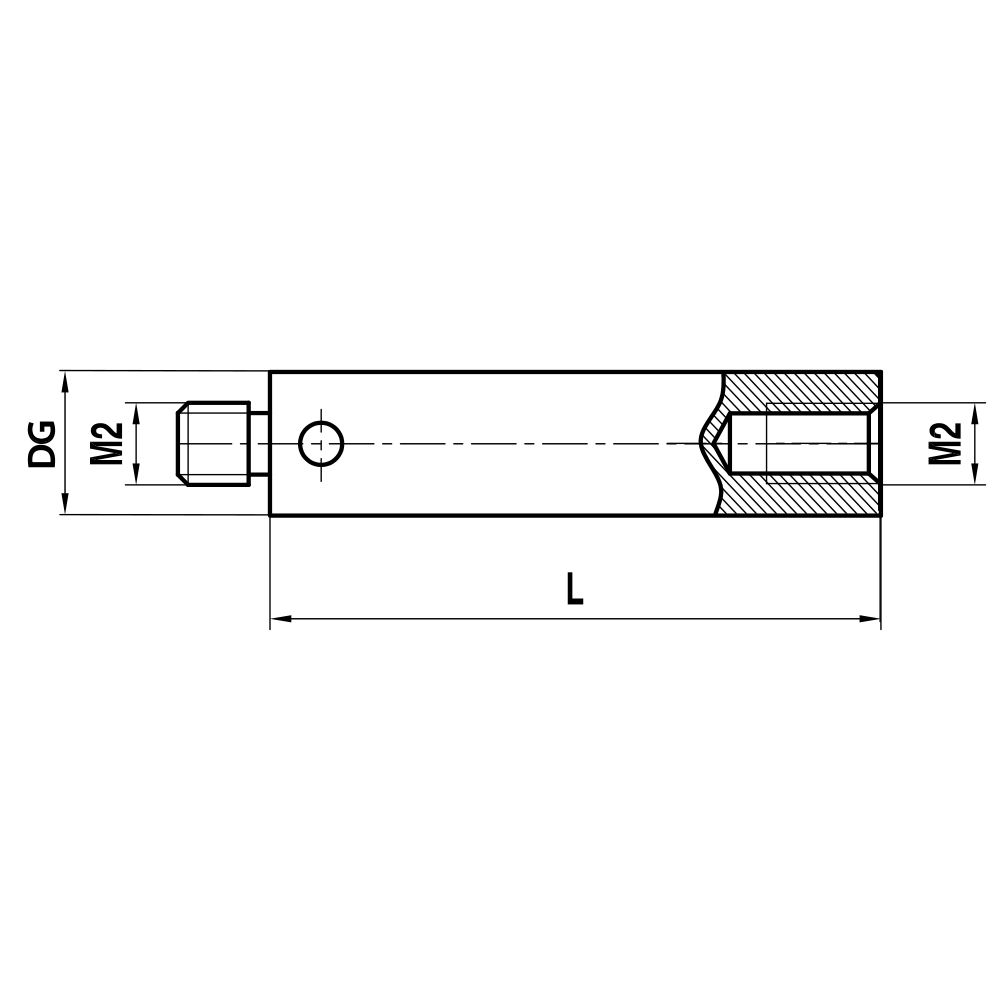 Drawing of product M2 Extension stainless steel; DG 3.0 mm; L 40.0 mm