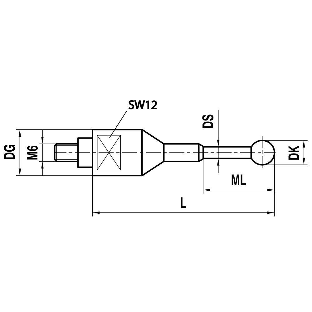 Drawing of product TH M6 H160 16 059
